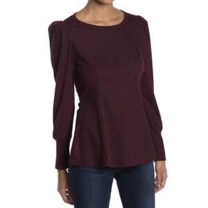 Status by Chenault Burgundy Puff Shoulder Textured Knit Top XS A003030